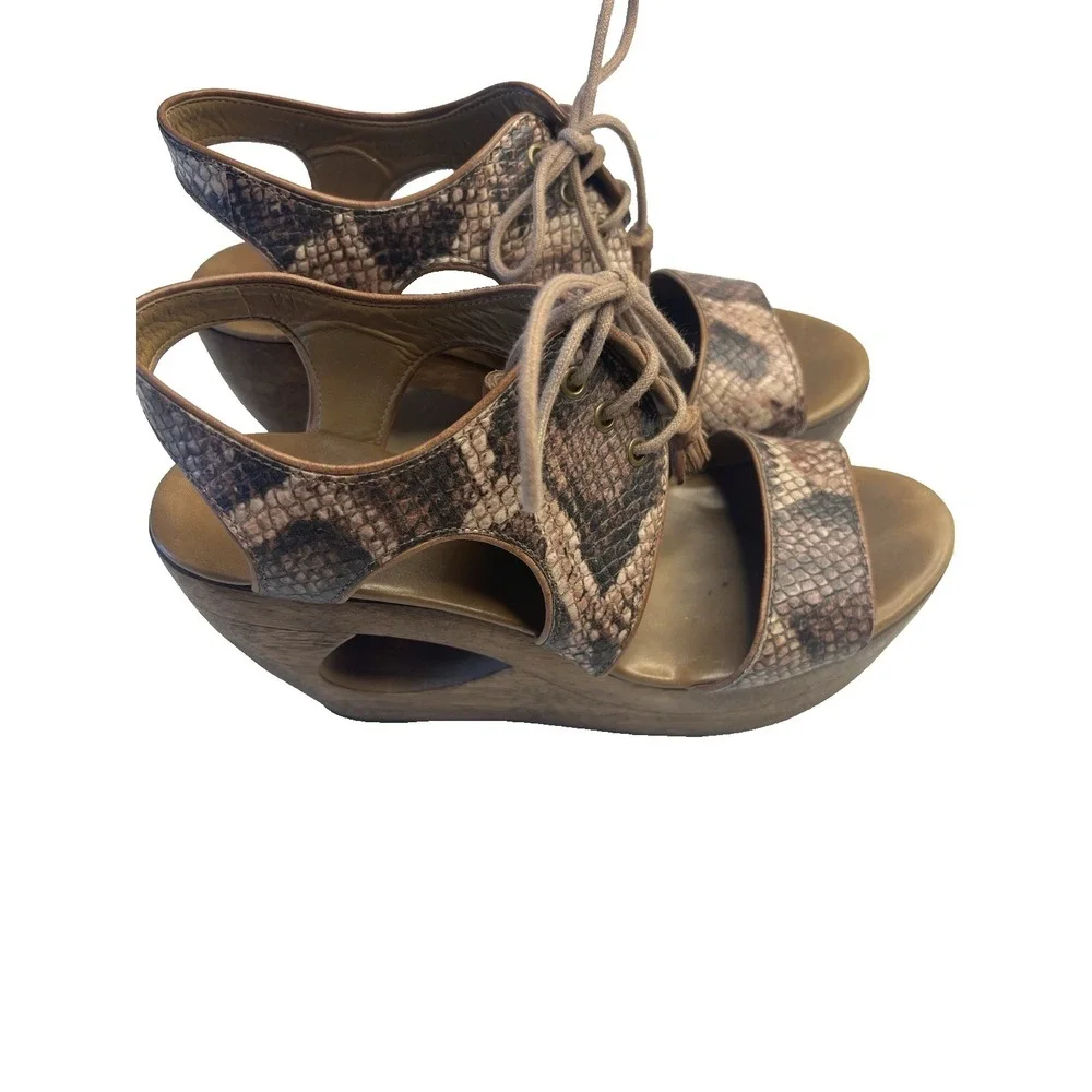 Anthropologie Schuler & Sons Wedges Women 7B Leather Reptile‎ Wood Heels Naja
